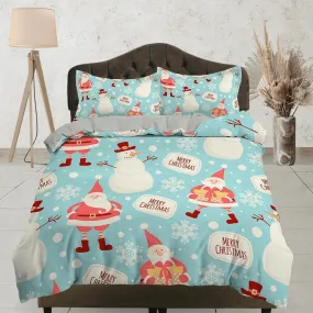 Snowman Santa Claus Christmas bedding, pillowcase holiday gift duvet cover king queen twin toddler bedding baby Christmas farmhouse decor