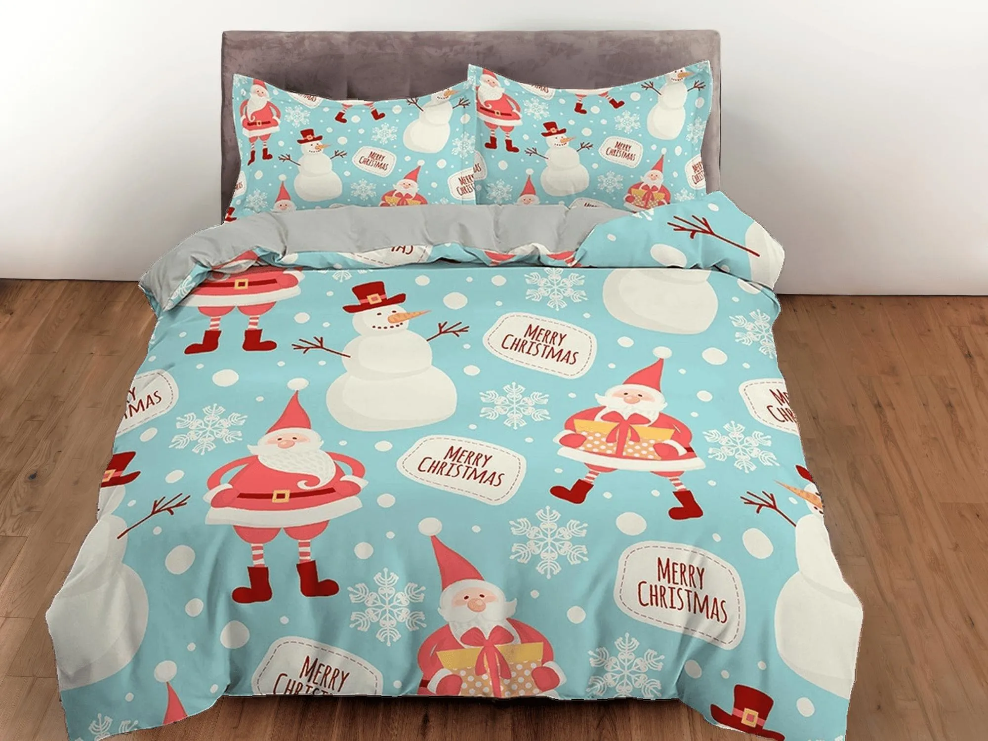 Snowman Santa Claus Christmas bedding, pillowcase holiday gift duvet cover king queen twin toddler bedding baby Christmas farmhouse decor