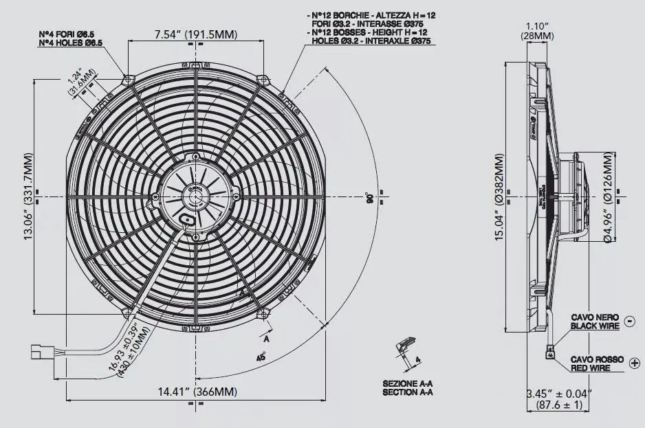 SPAL 14.00" Inch Electric Fan Pusher Style High Performance 1841 CFM 10 Curved Style Blade - 30102056