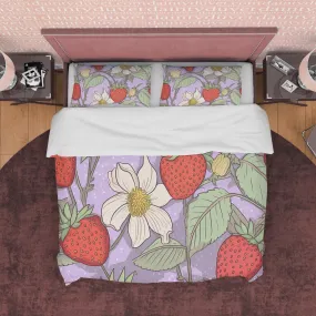 Strawberry Duvet Cover Boho Bedroom Set, Colorful Cute Bedspread, Girly Quilt Cover, Dorm Bedding, Baby Girl Toddler Bedding, Fruity Gift