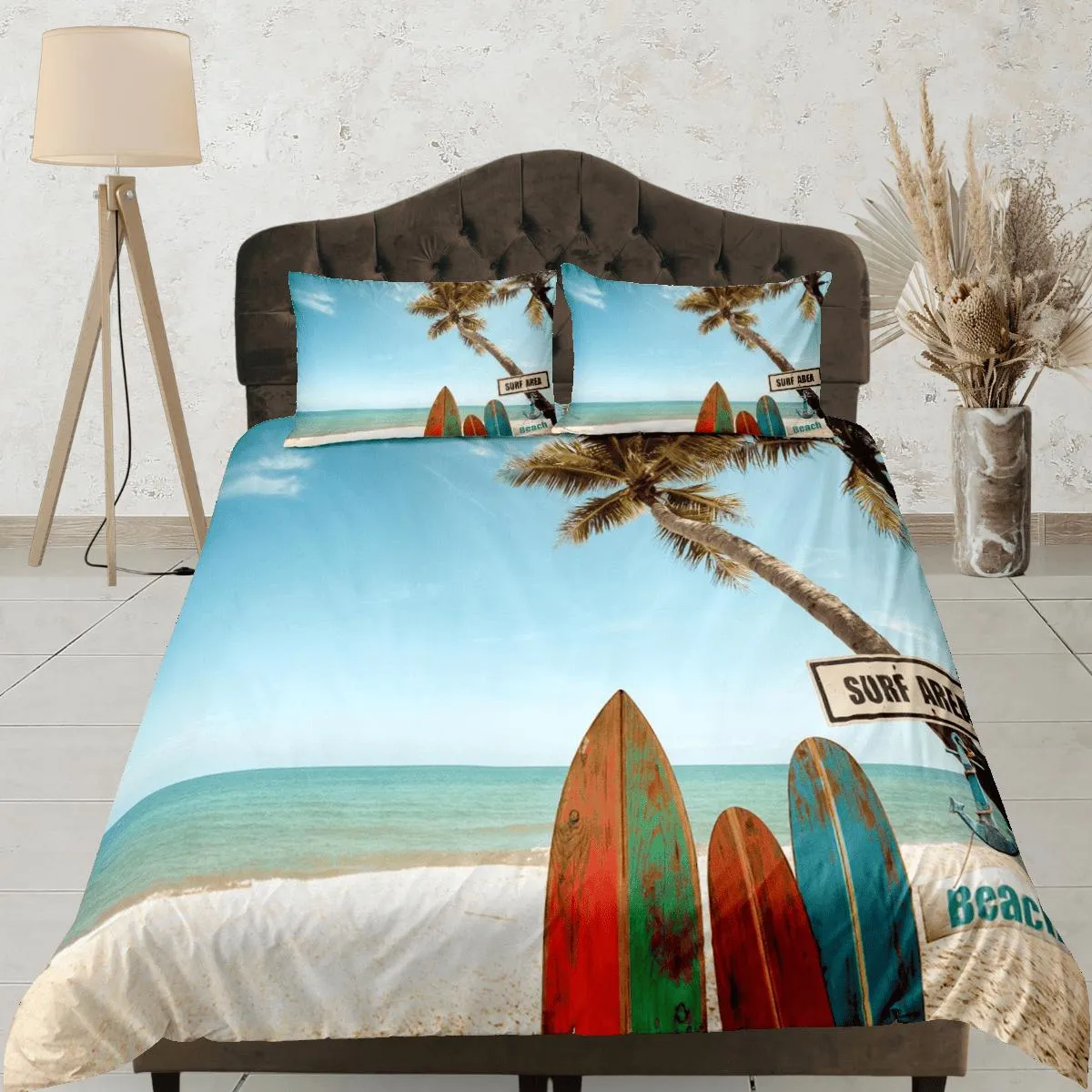 Surfer beach seaside coastal grandma duvet cover nautical bedding set full queen king, aesthetic room decor, ocean lover gift seaman