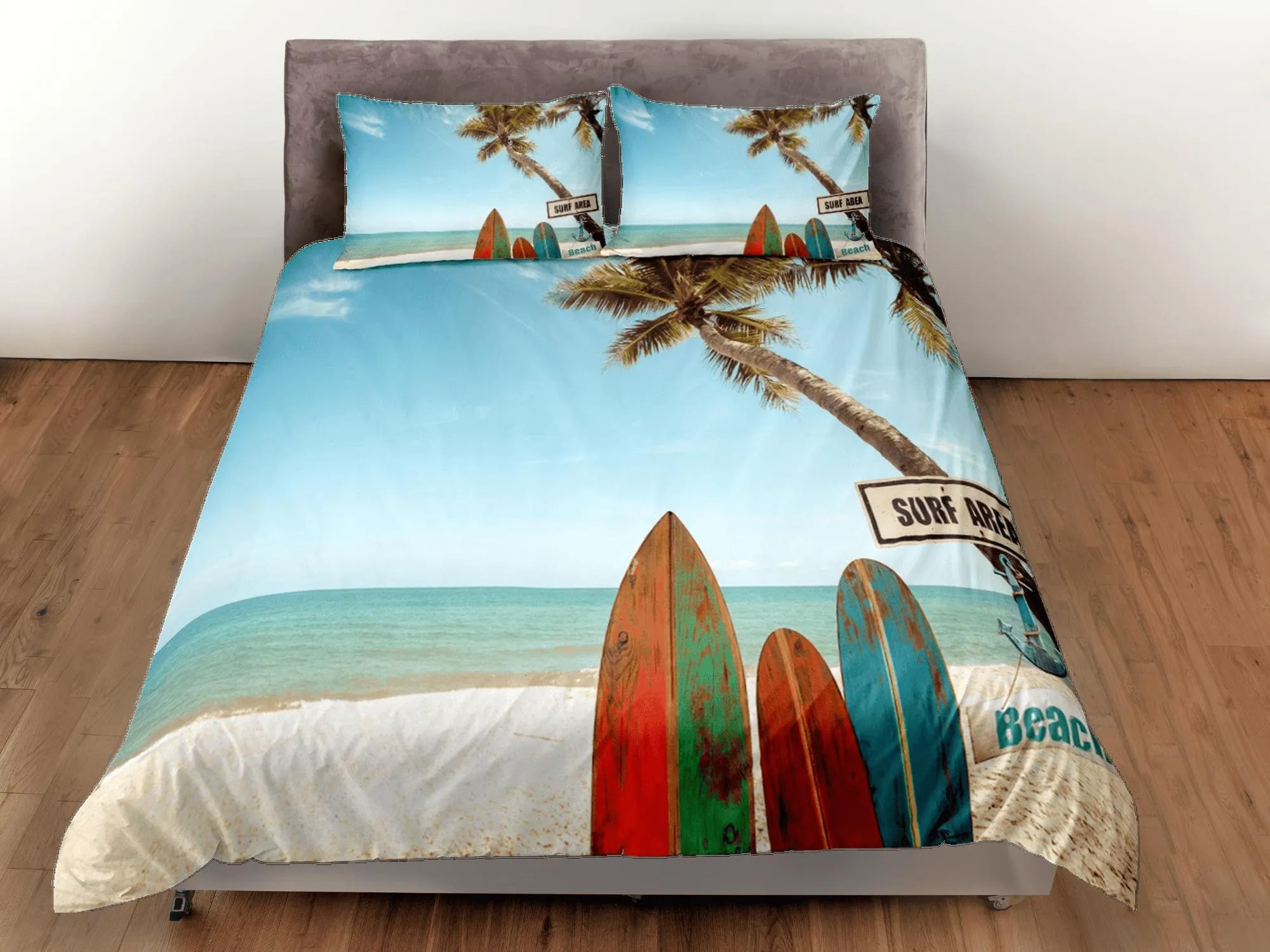 Surfer beach seaside coastal grandma duvet cover nautical bedding set full queen king, aesthetic room decor, ocean lover gift seaman