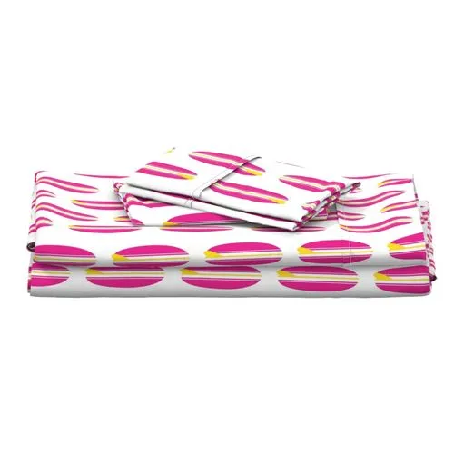 Surfer Girl Pink, White and Yellow Classic Surfboards Sheet Set from Surfer Bedding™️ Medium Scale