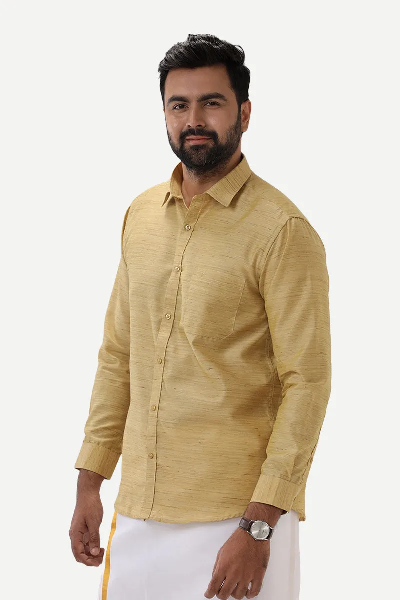 Swaraj - Gold Yellow Silk Shirts For Men | Uathayam