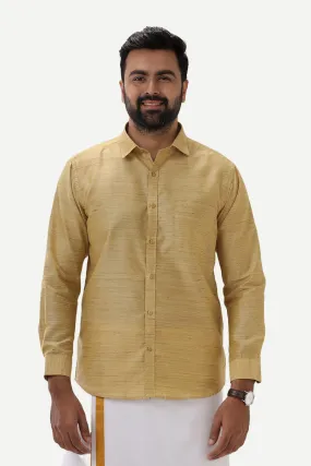 Swaraj - Gold Yellow Silk Shirts For Men | Uathayam