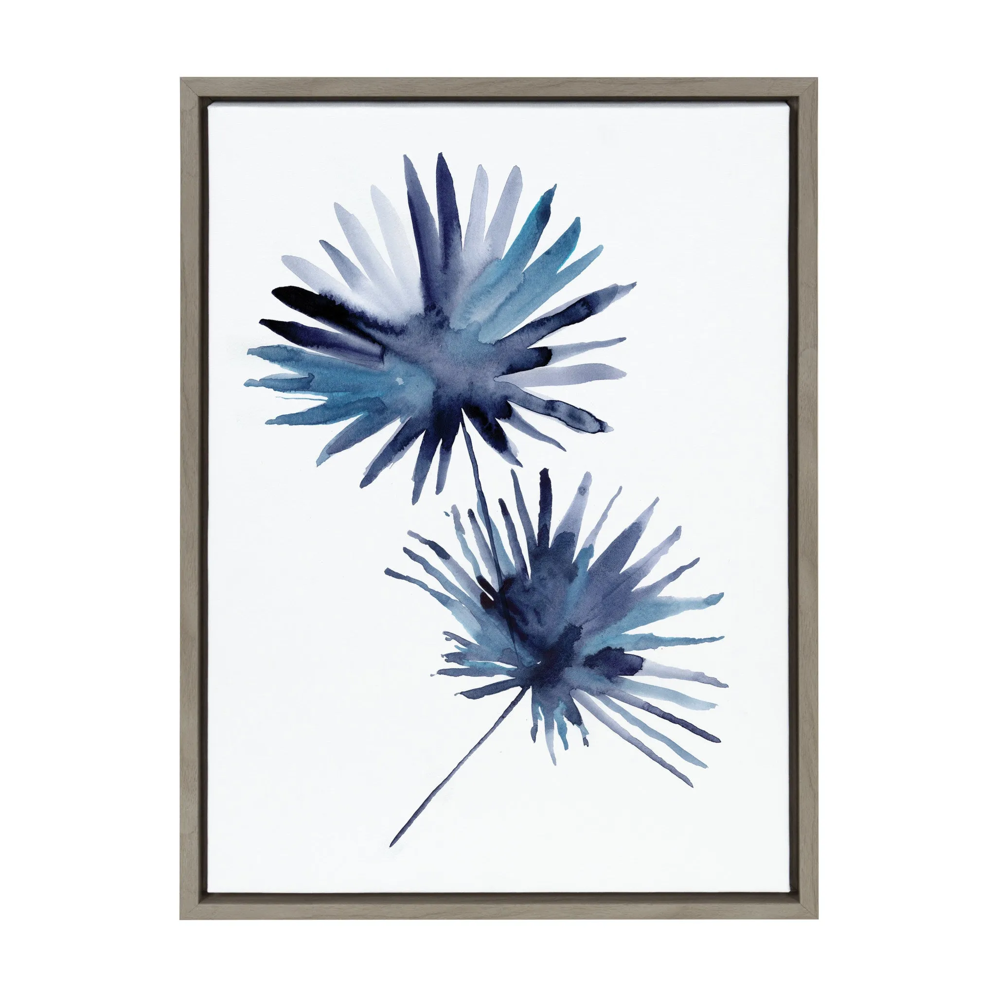 Sylvie Greenery Fans Indigo Framed Canvas by Sara Berrenson