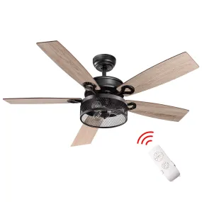 Tangkula Farmhouse Ceiling Fan with Light, Rustic LED Ceiling Fan with 3 Lights for Indoor, w/ 5 Iron Reversible Blades & Remote Control