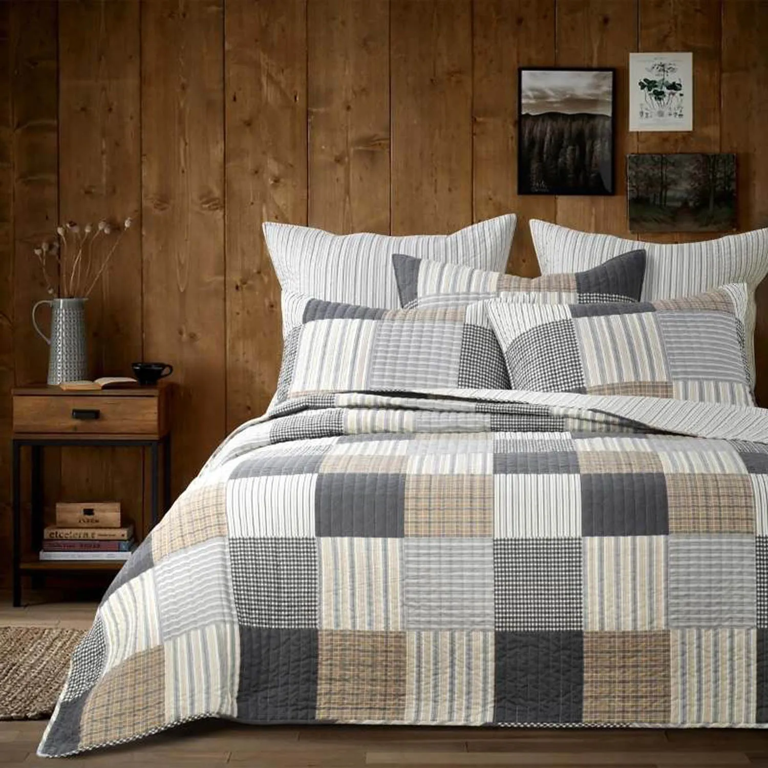 Ticking Quilted Coverlet