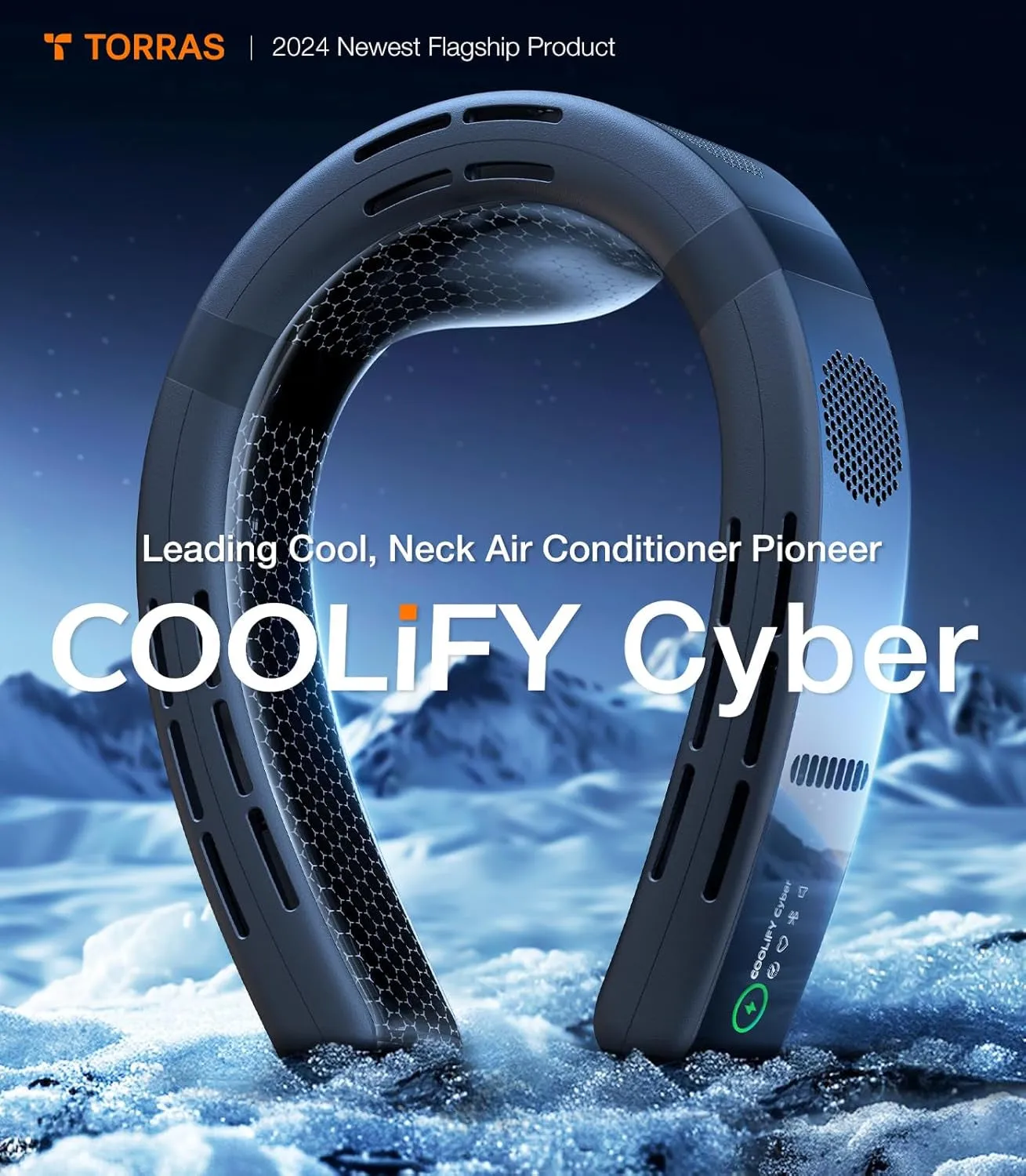 TORRAS [Coolify Cyber・2024 Flagship] Neck Air Conditioner, Ultimate Immersive Cooling Portable Neck Fan Rechargeable with 6000Mah, Neck Cooler Neck Fans That Blow Cold Air for Gifts