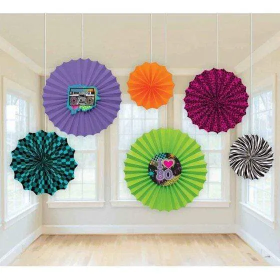 Totally 80s Paper Fan Decorations 6pk