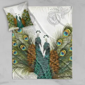 Twin Peacocks Off White Decorative Throw and Pillow Cover Set