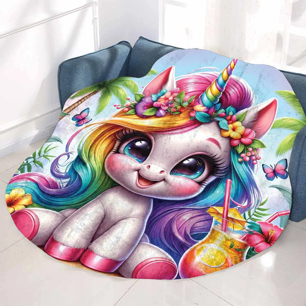 Unicorn_Awd35129  Circular Micro Fleece Blanket 60"