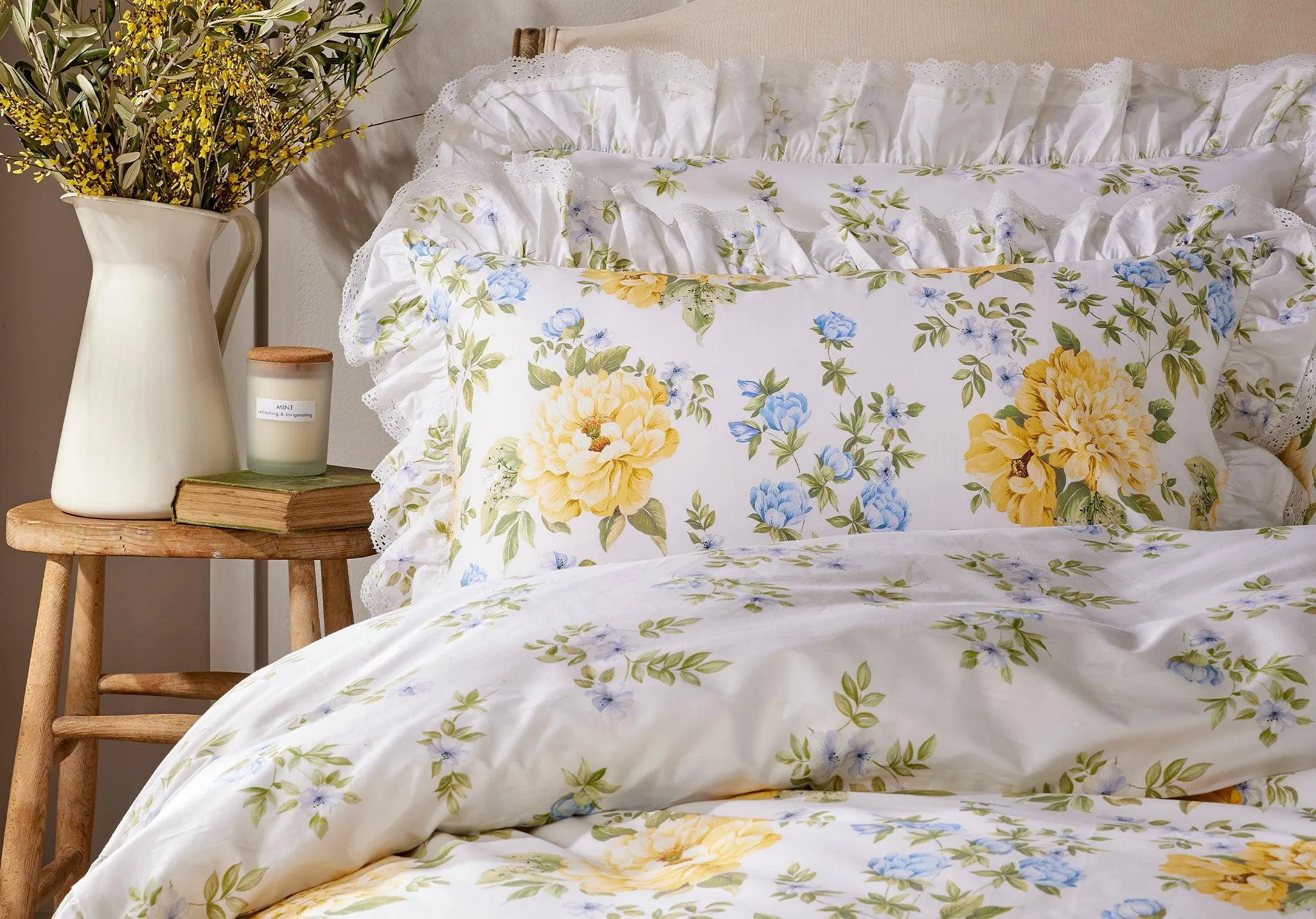 Vantona Edwina 100% Cotton Duvet Cover Set - Lemon