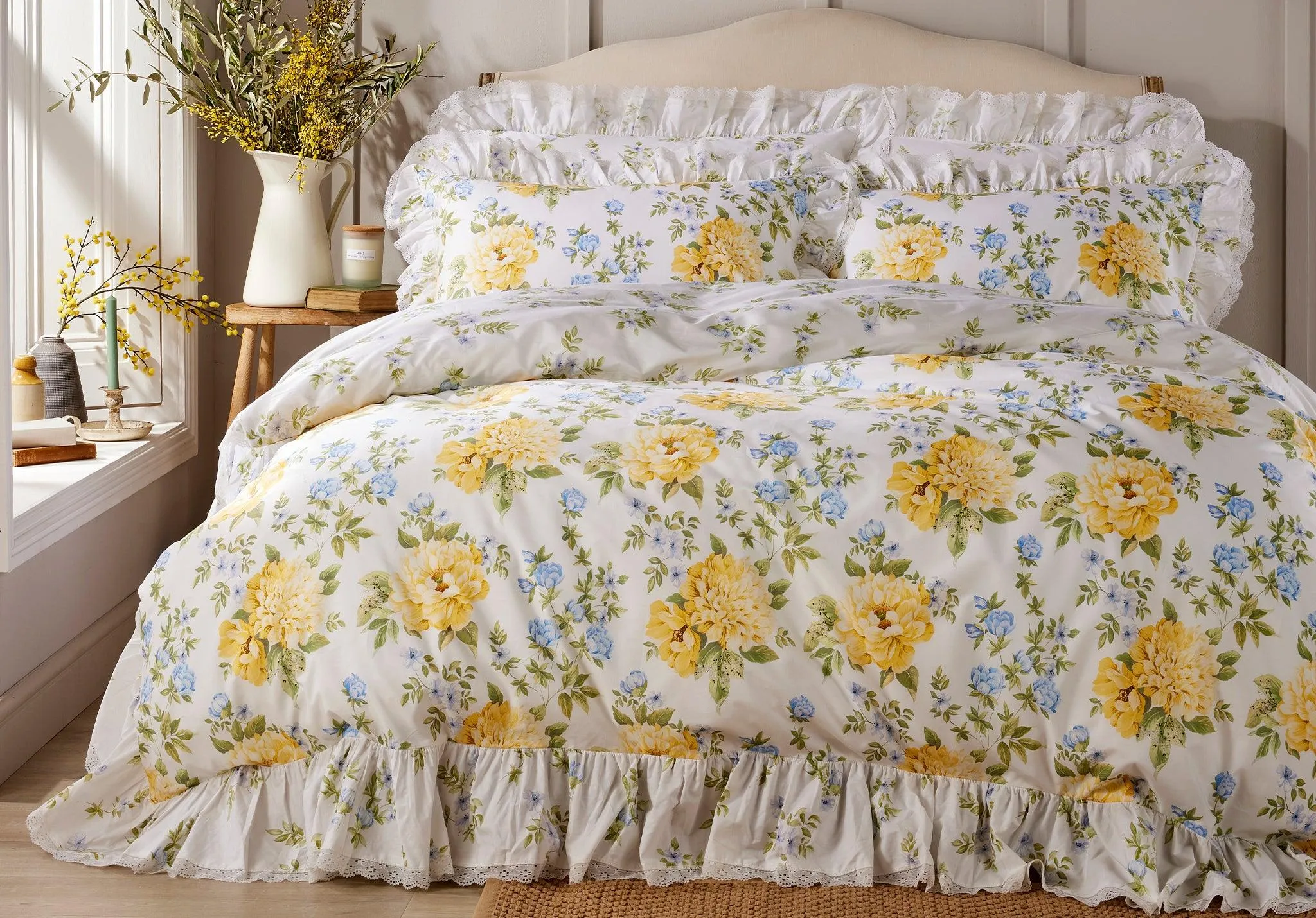 Vantona Edwina 100% Cotton Duvet Cover Set - Lemon