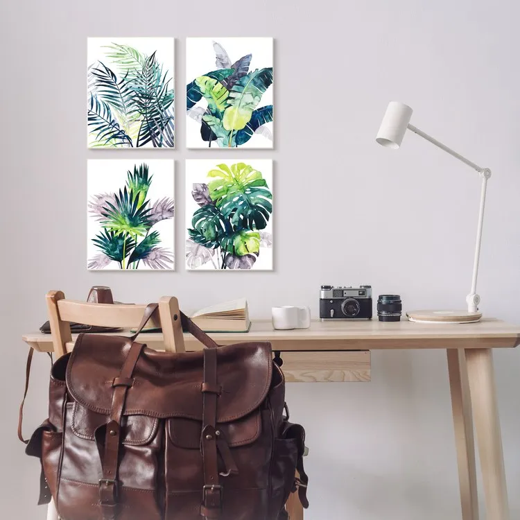 Various Tropical Palm Fans Green Blue Plants 15" x 10" Wall Plaque Wall Art Four-Piece Set