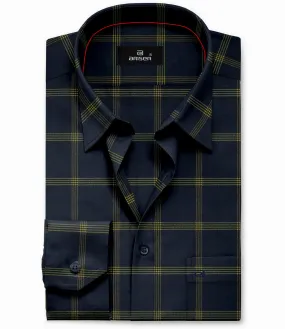 Vegas - Navy Blue with Yellow Checked Shirts For Mens | Ariser