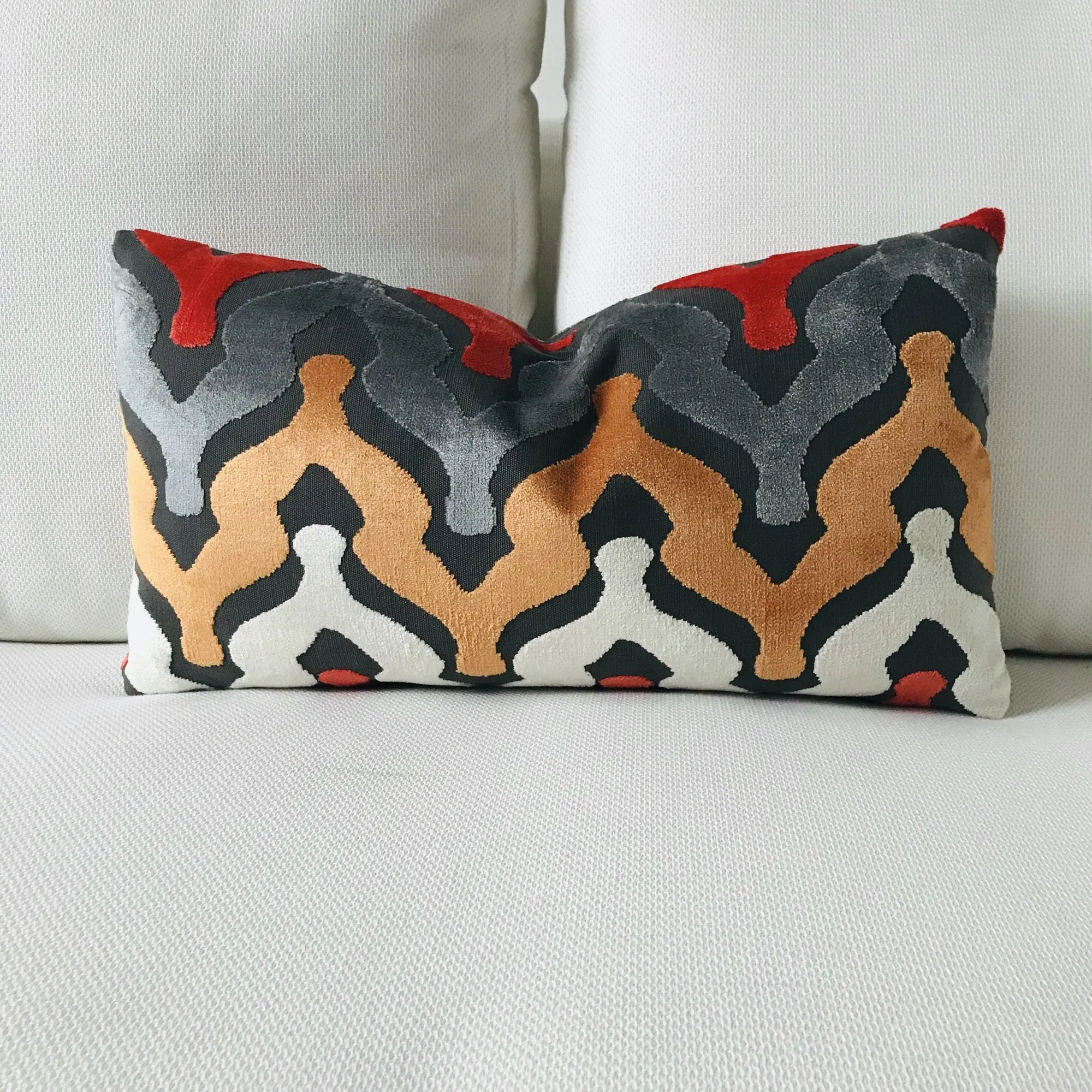 Velour Sunset Wishbone Waves Lumbar Pillow Cover 13x22