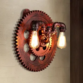 Vintage Copper 2-Light Wall Sconce with Clear Glass Gear Fixture