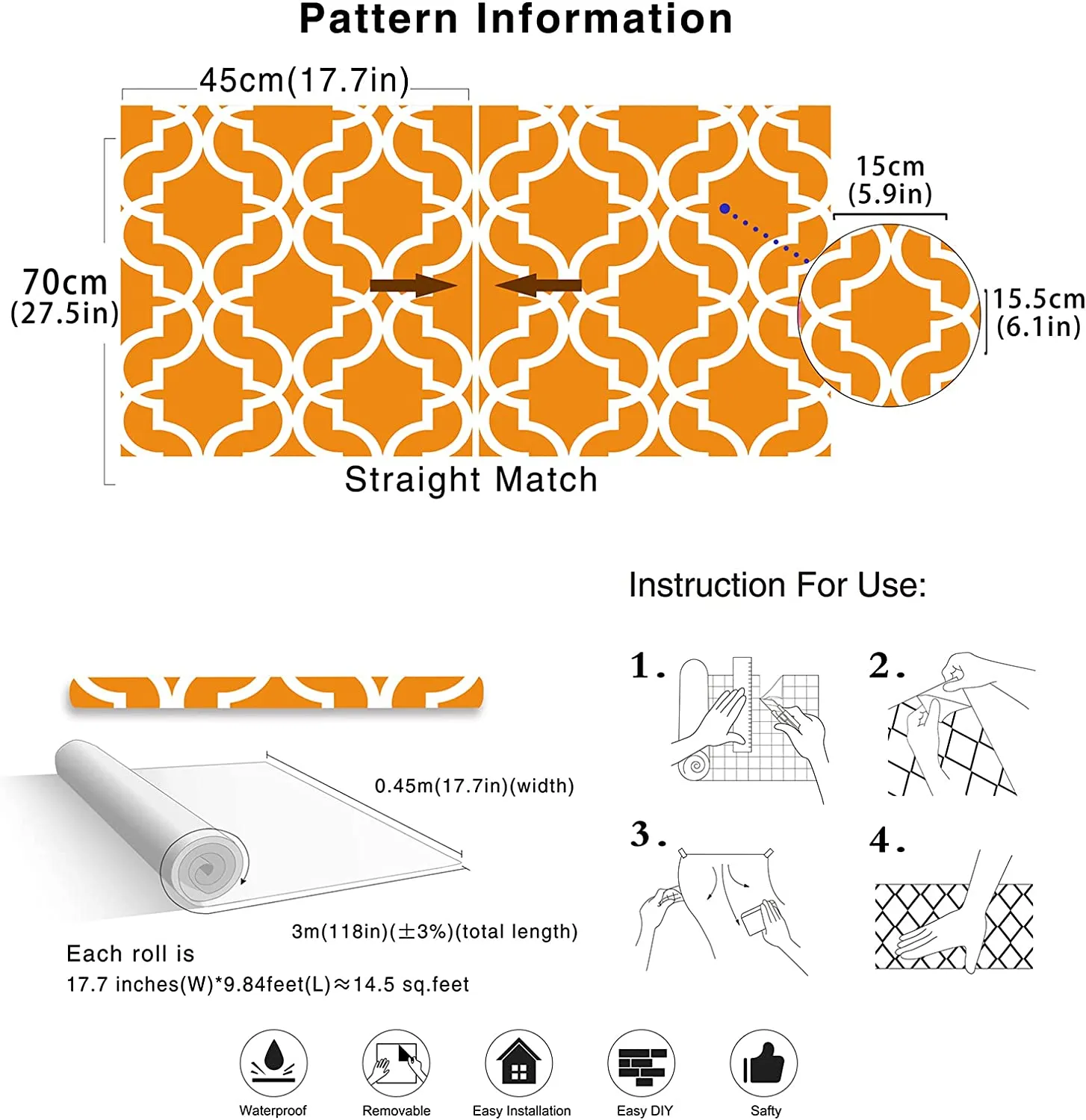 Wallpaper Orange/White Trellis 17.7in x 9.8ft