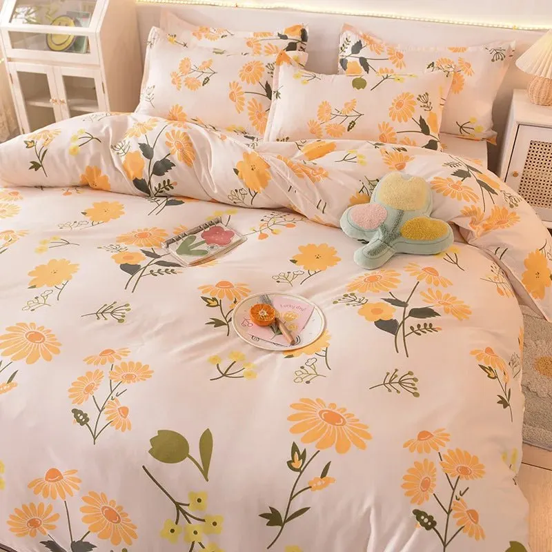 Washed Cotton Microfiber Cute Bedding Set Duvet Cover