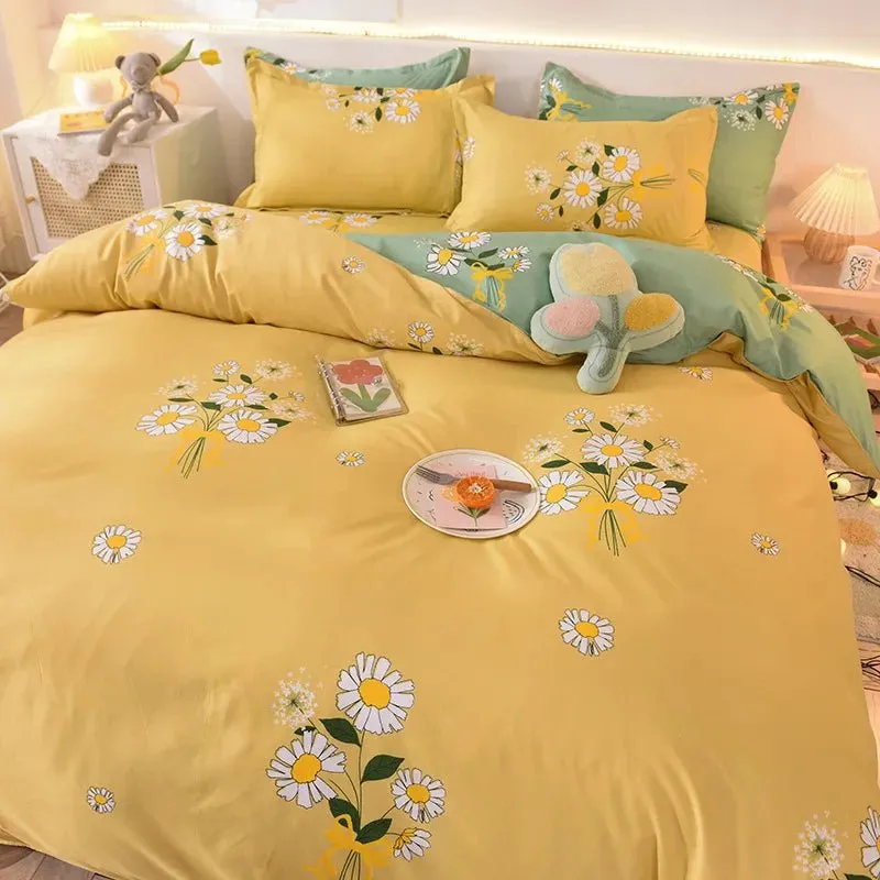 Washed Cotton Microfiber Cute Bedding Set Duvet Cover