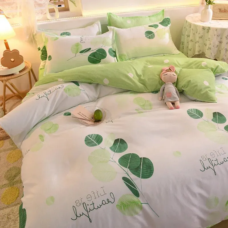 Washed Cotton Microfiber Cute Bedding Set Duvet Cover