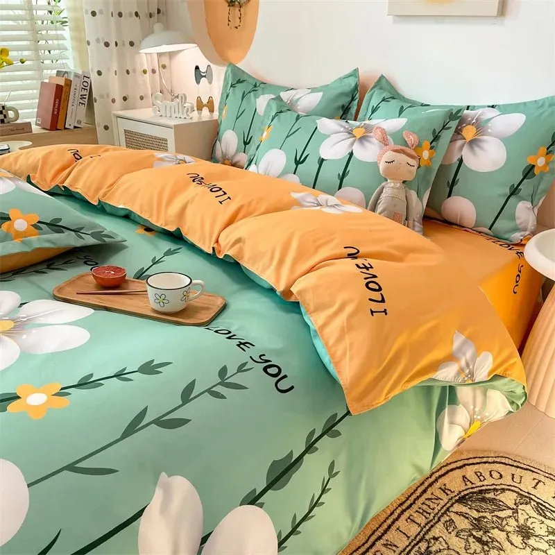 Washed Cotton Microfiber Cute Bedding Set Duvet Cover