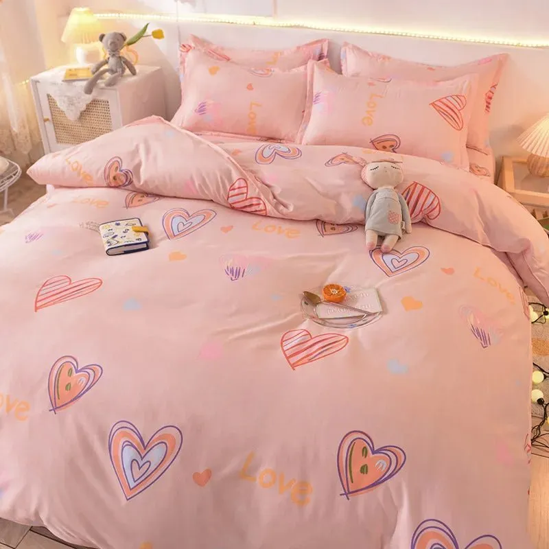 Washed Cotton Microfiber Cute Bedding Set Duvet Cover