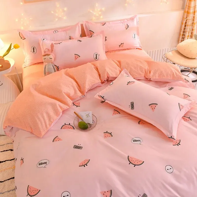 Washed Cotton Microfiber Cute Bedding Set Duvet Cover