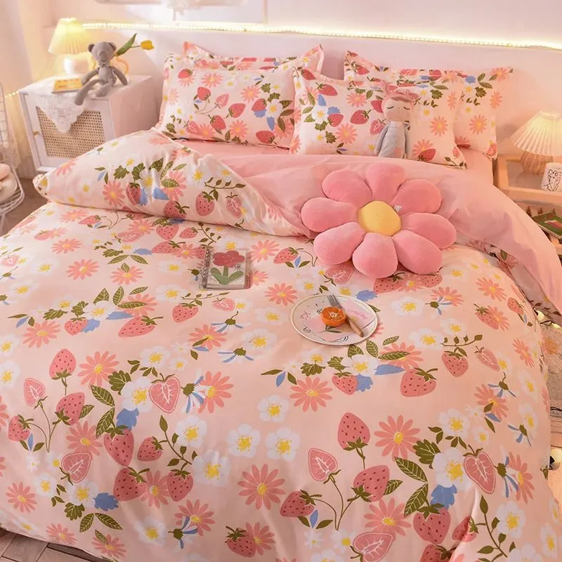 Washed Cotton Microfiber Cute Bedding Set Duvet Cover