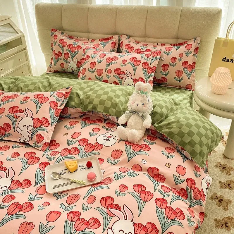 Washed Cotton Microfiber Cute Bedding Set Duvet Cover