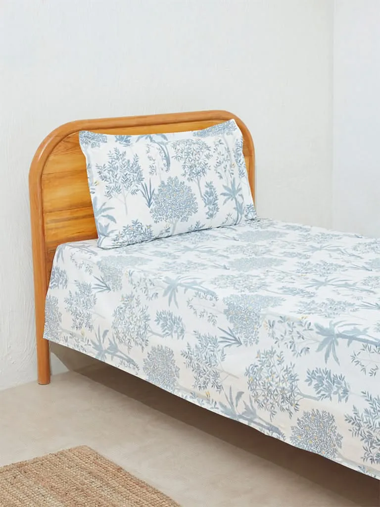 Westside Home Dusty Blue Toile Design Single Bed Flat Sheet and Pillowcase Set