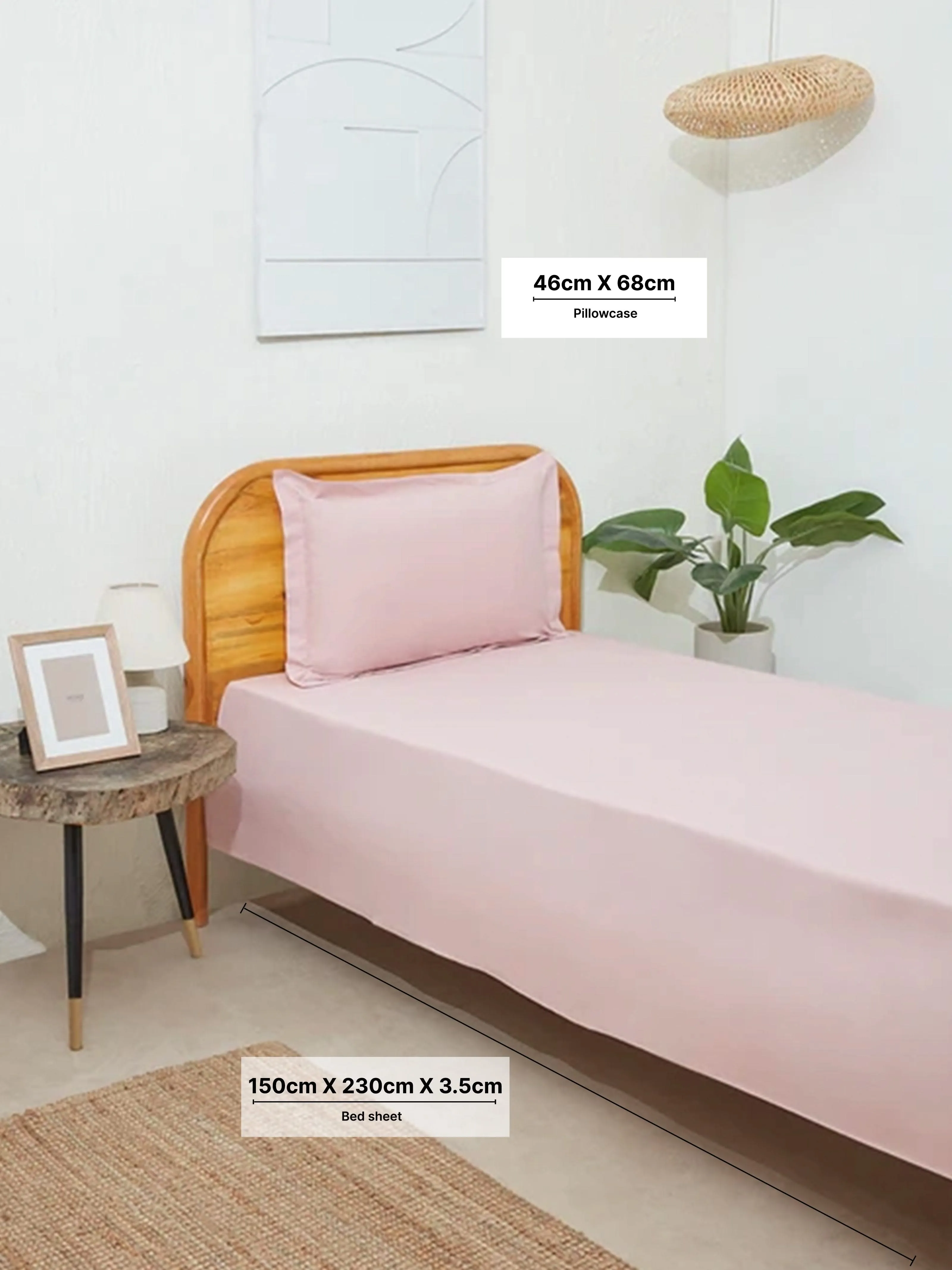 Westside Home Pink Solid Single Bed Flat Sheet and Pillowcase Set