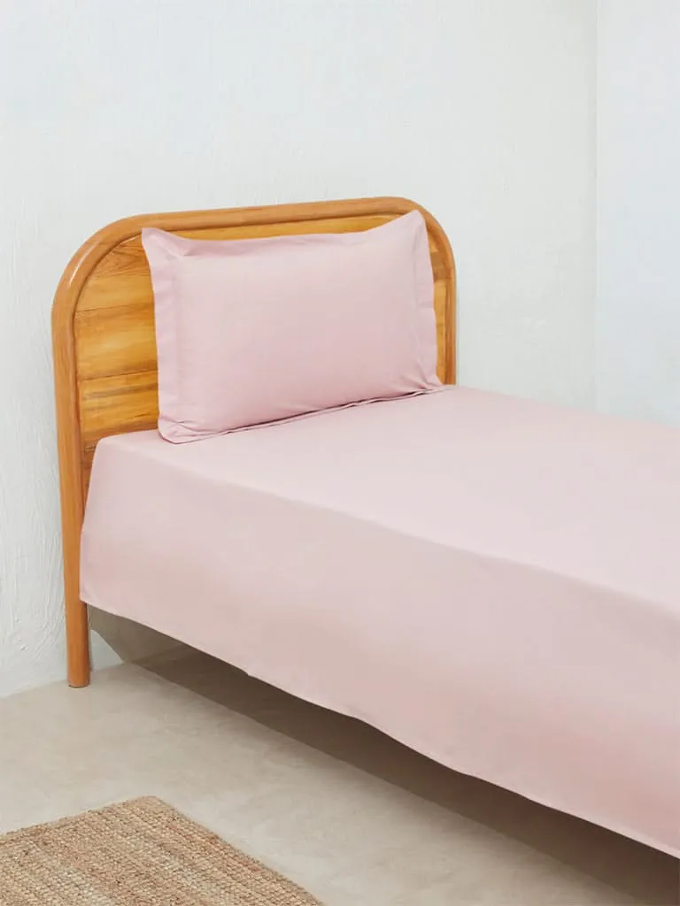 Westside Home Pink Solid Single Bed Flat Sheet and Pillowcase Set