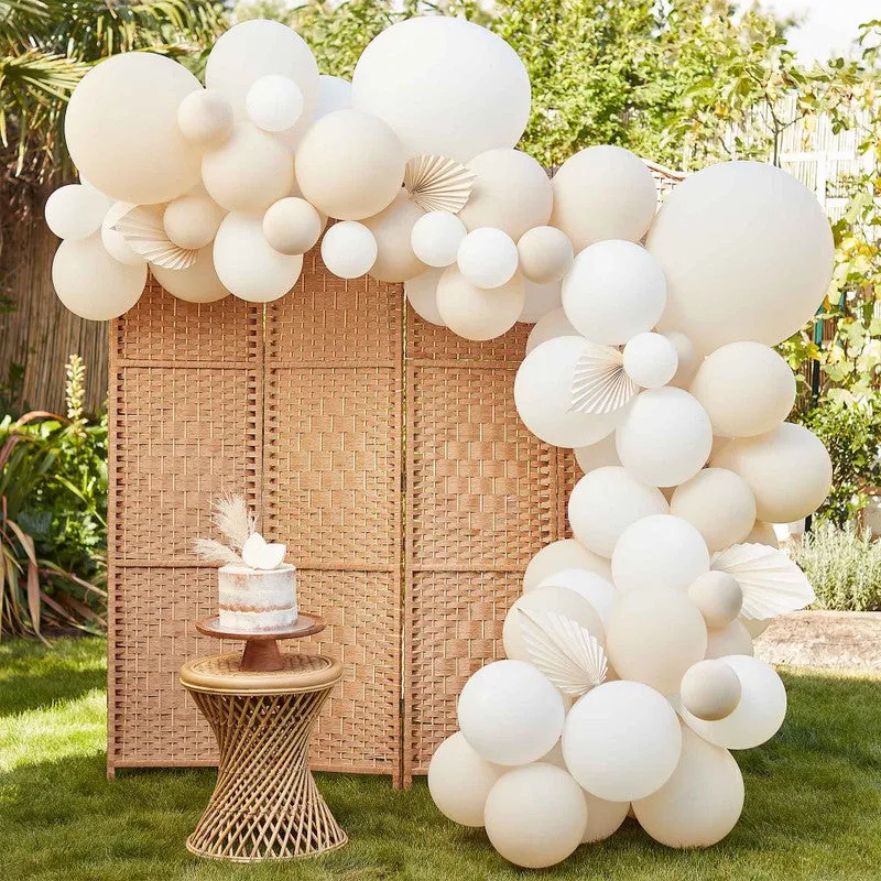 White & Cream Balloon Arch & Paper Fans