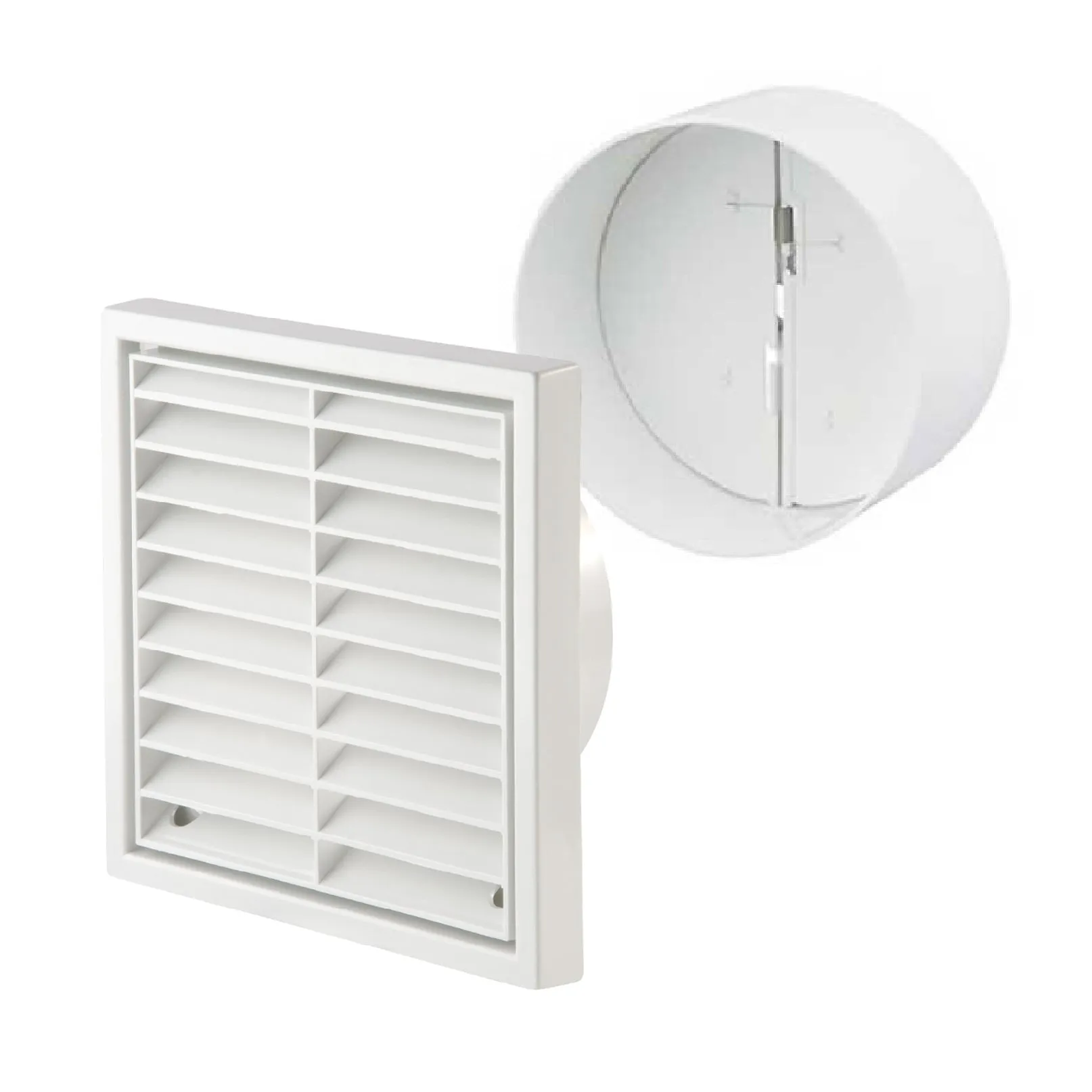 White Louvre Extractor Air Vent & Back Draught Shutter 4 Inch