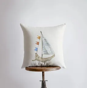 Wood Sail Boat | Watercolor | Throw Pillow | Home Decor | Coastal Decor |Nautical | Ocean | Gift for Her | Accent Pillow Cover | Beach | Sea