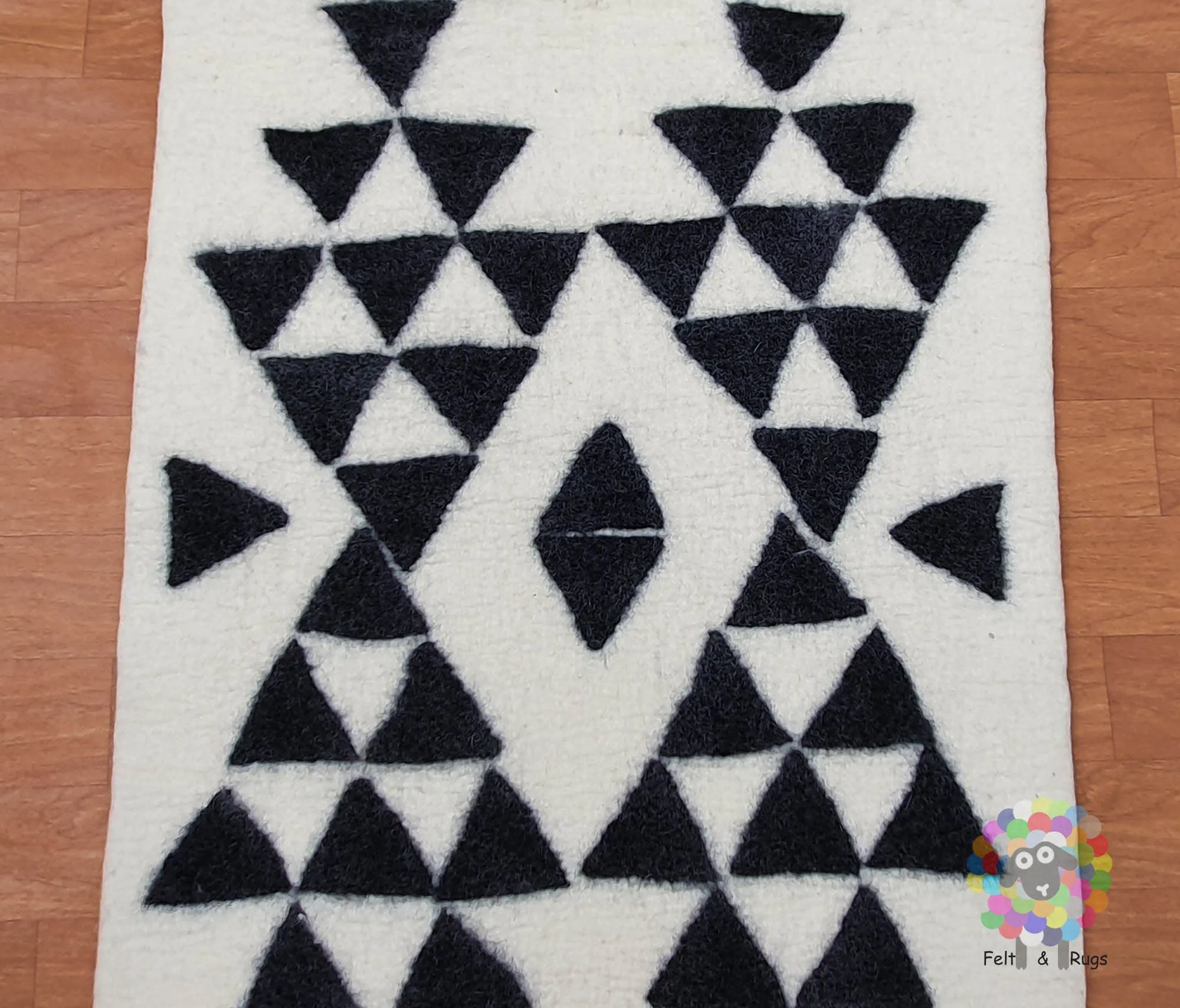 Wool Felt Rug . Handmade from 100 % wool very thick (12 mm to 15 mm thickness) sturdy and warm. (Free Shipping)