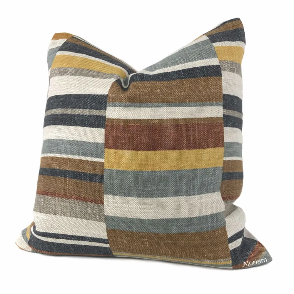 Wyatt Brown Gray Ochre Block Stripe Pillow Cover