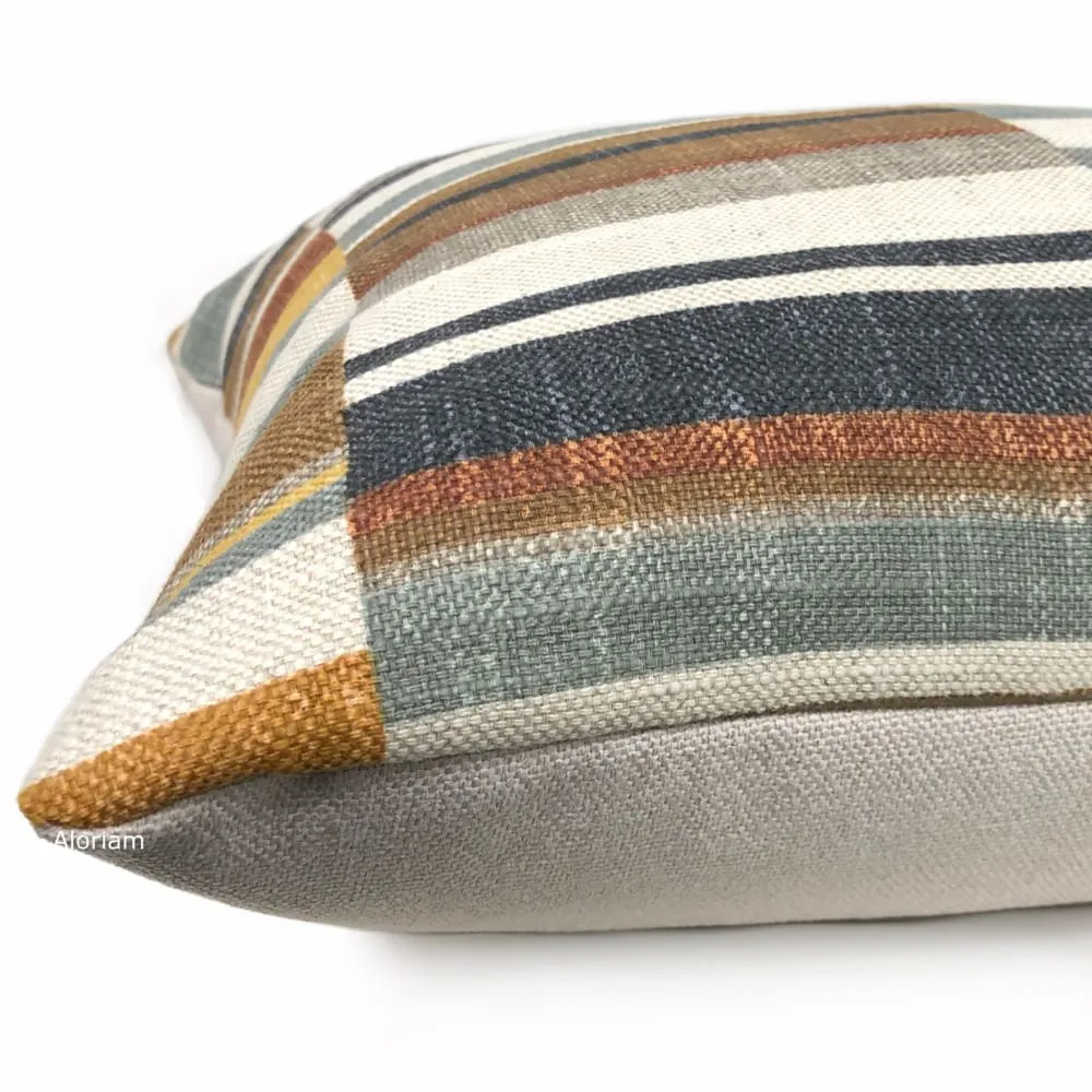 Wyatt Brown Gray Ochre Block Stripe Pillow Cover