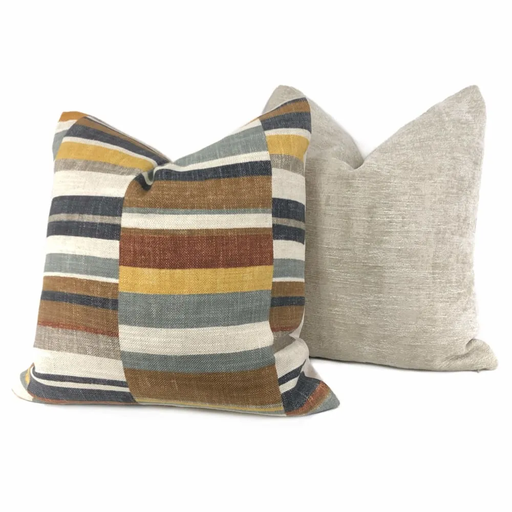 Wyatt Brown Gray Ochre Block Stripe Pillow Cover