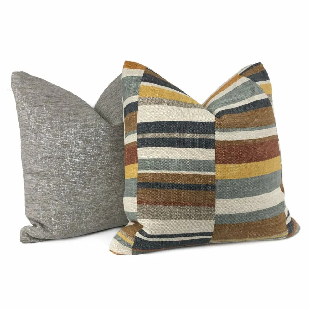 Wyatt Brown Gray Ochre Block Stripe Pillow Cover