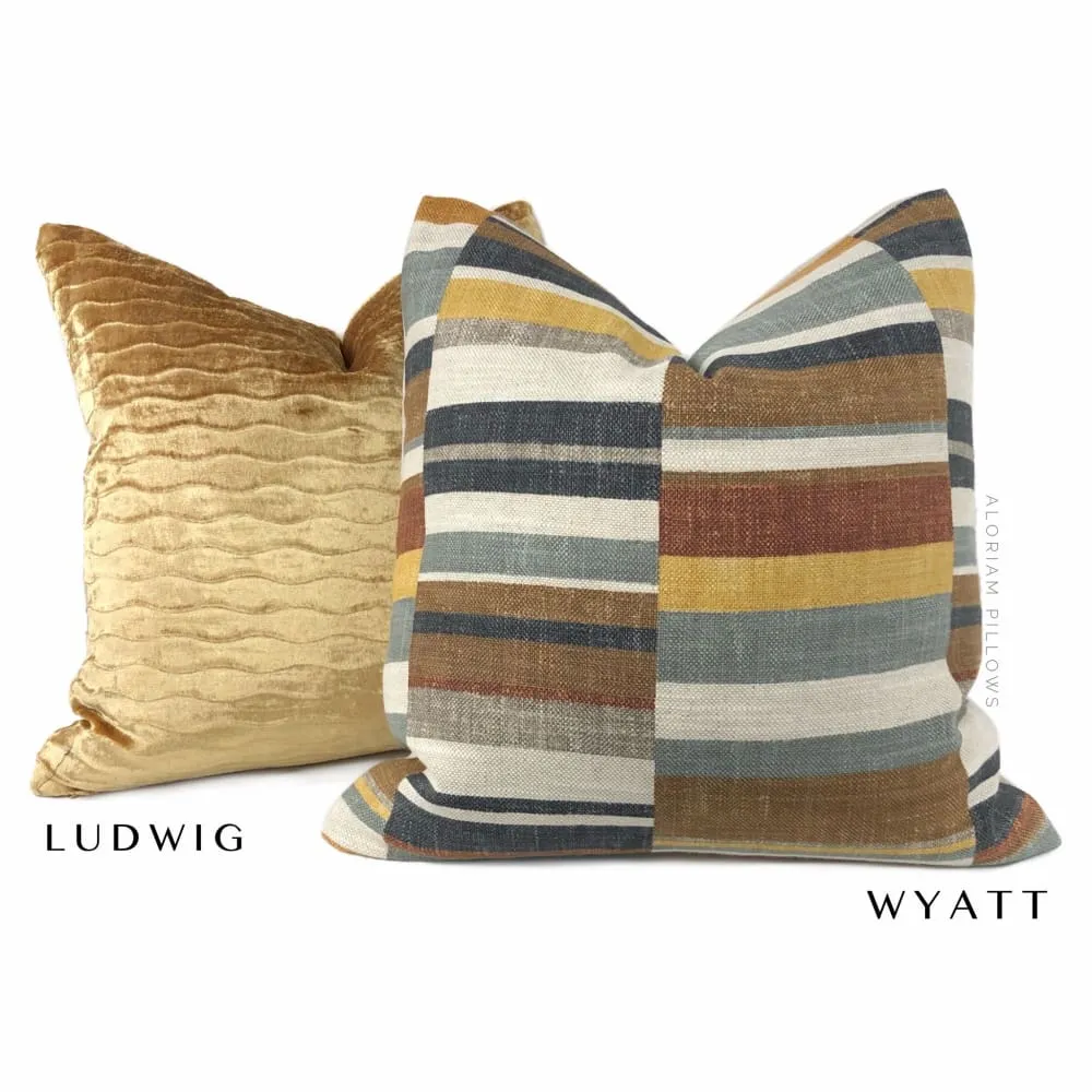 Wyatt Brown Gray Ochre Block Stripe Pillow Cover