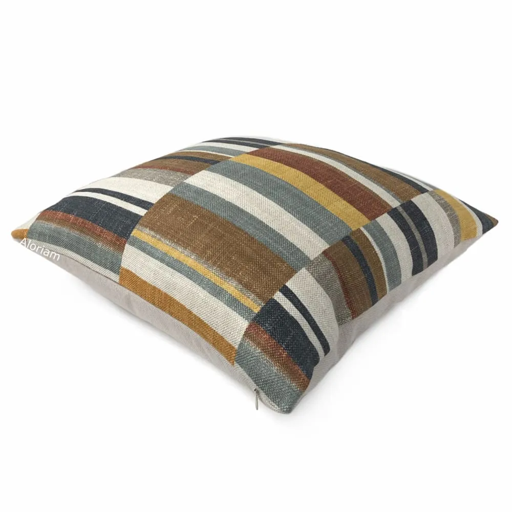 Wyatt Brown Gray Ochre Block Stripe Pillow Cover