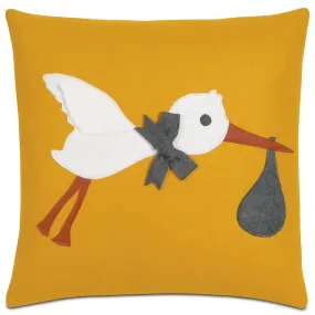 Yellow Stork Arrival Appliqué Throw Pillow Cover 16x16